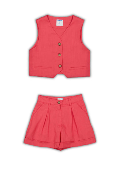 Conj.Chaleco 6355 coral y short 6201 coral