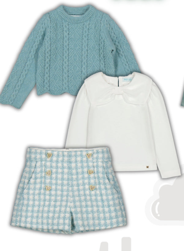 Conj. suéter 5829 agua,camisa 5610 crudo,short 5719 agua