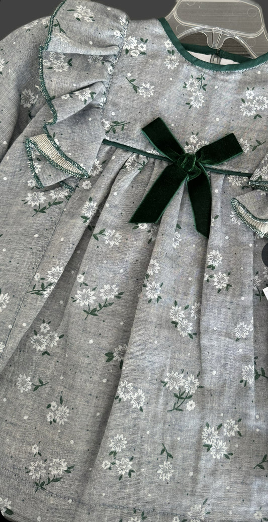 Vestido flores verde terciopelo 1193