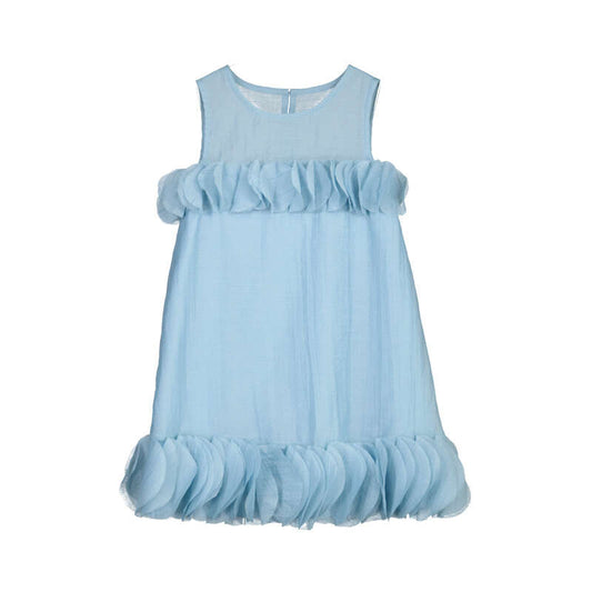 Vestido organza arrugada 5054 celeste