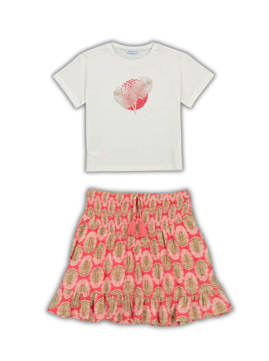 Conj.Camiseta 6005 crudo y falda 6901 coral