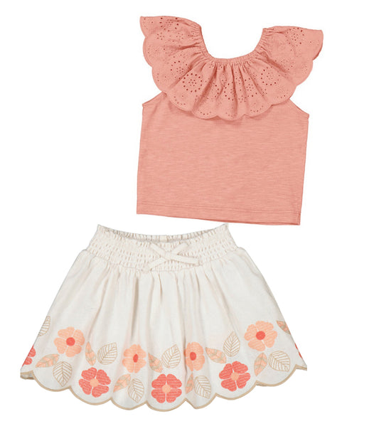 Set Camiseta 3012 salmon + falda 3903 hueso