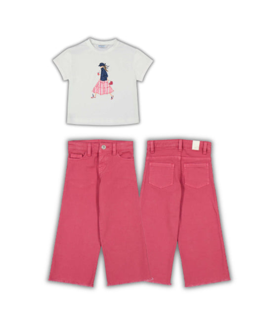 Conj. Camiseta 3011 blanco y pantalon 3588 pétalo