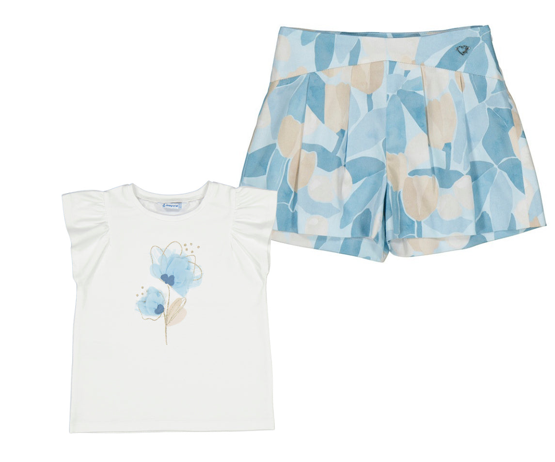Conj camiseta flor 3002 crd cielo y short 3905