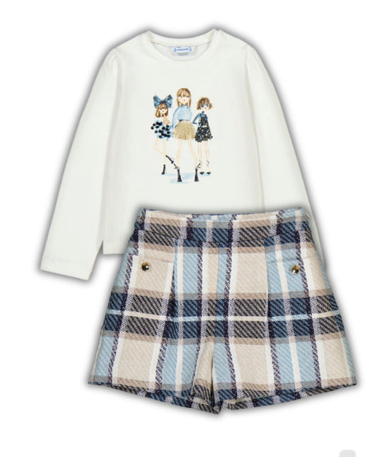 Conj. Bermuda cuadros 4225 Marino y playera 4011 nata Marín