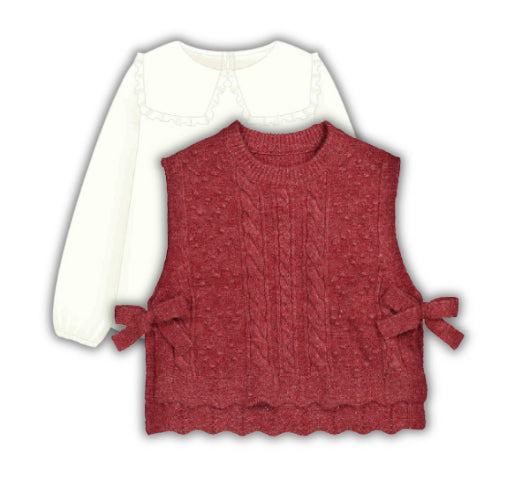 Blusa punto cuello volantes 4134 nata y chaleco 4314 cereza