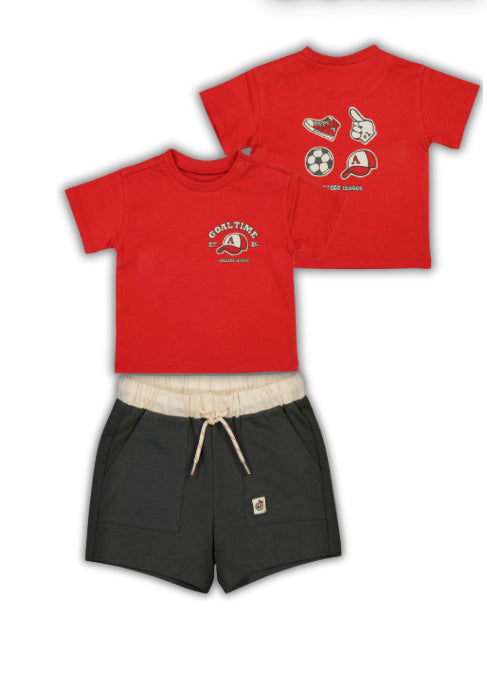 Conj.Camiseta 1007 tomate y short 1218 carbón