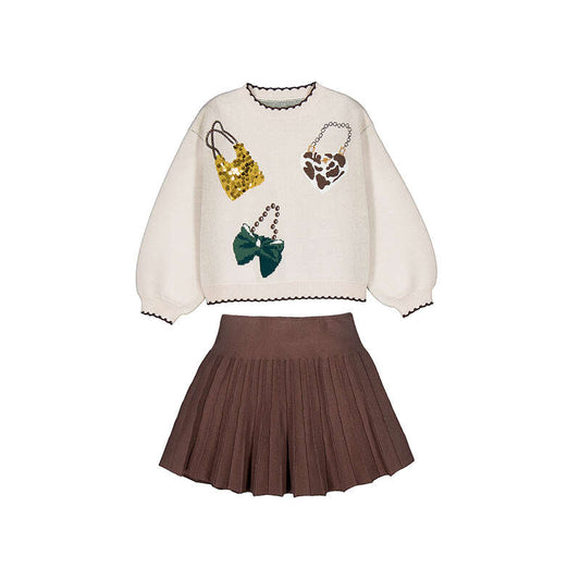 Conj. falda tricot jacquard 4933 cafe