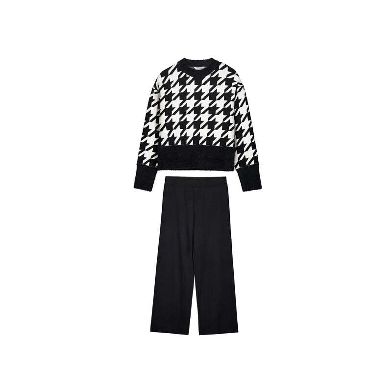 Conj. pantalon tricot jacquard 7532 negra