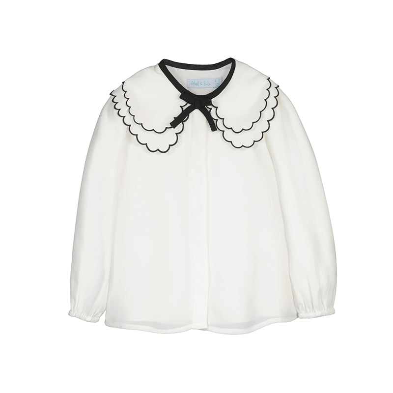 Blusa gasa cuello bordado 5612 crema y short 5716 negro