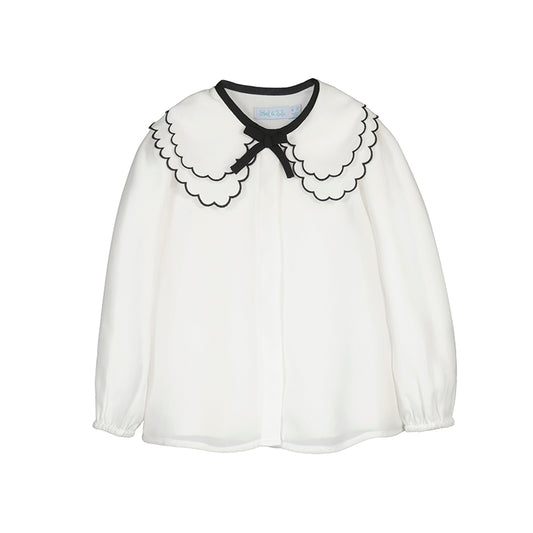 Blusa gasa cuello bordado 5612 crema y short 5716 negro