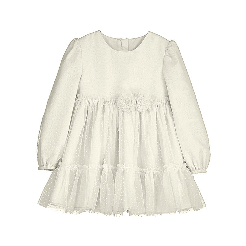 Vestido 2971 tul flocado  garbanzo
