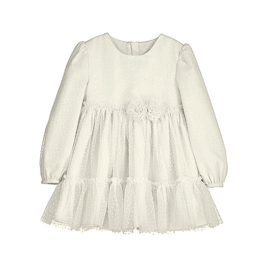 Vestido 2971 tul flocado  garbanzo