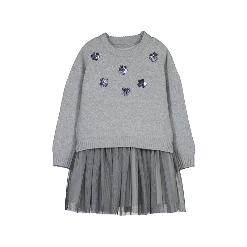 Vestido tricot combinado 4918 plata vig