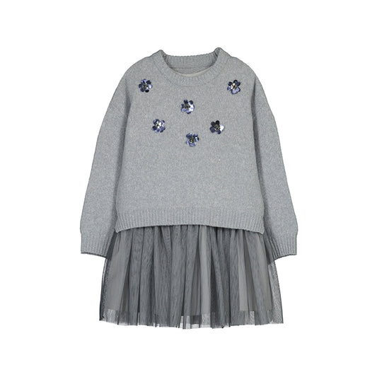 Vestido tricot combinado 4918 plata vig