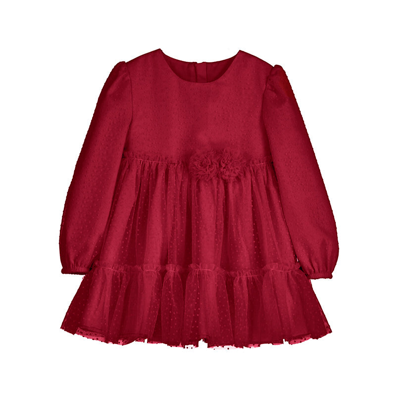 Vestido 2971 tul flocado Rojo
