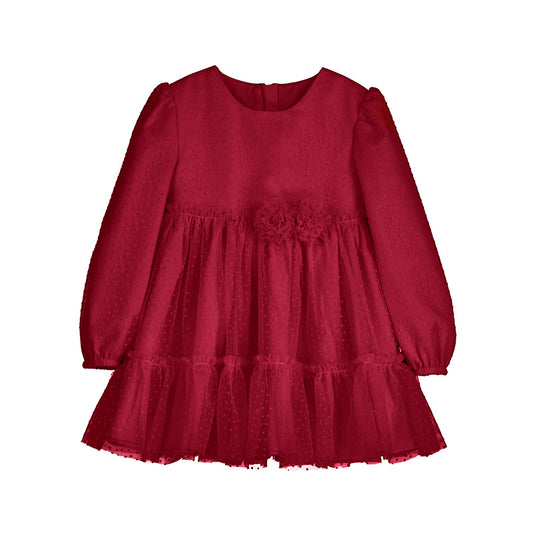 Vestido 2971 tul flocado Rojo