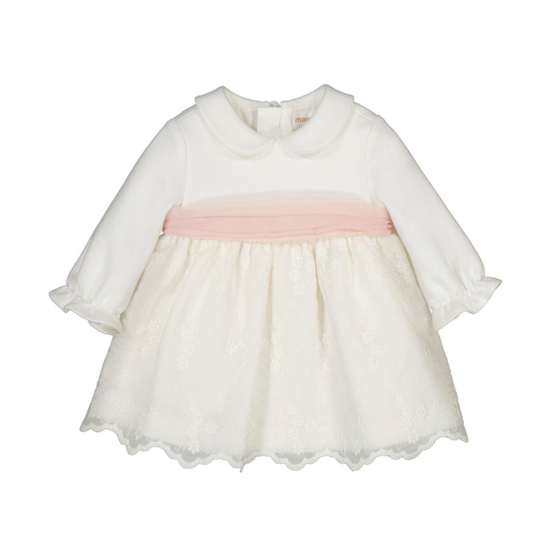 Vestido combinado bordado 2818 crudo
