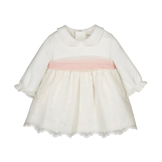 Vestido combinado bordado 2818 crudo